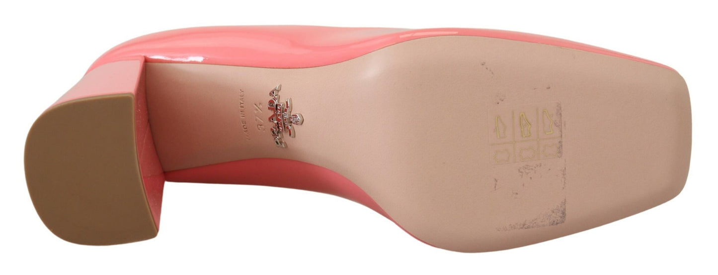 Prada Escarpins à talons blocs en cuir verni rose classique