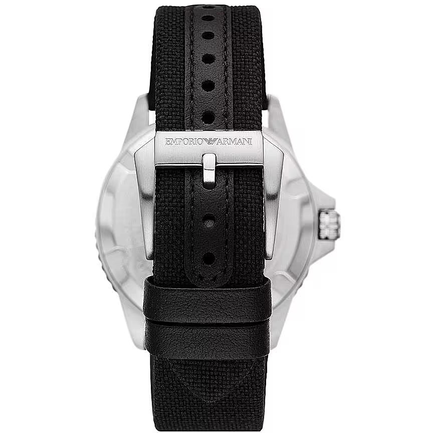 Montre à quartz en tissu argenté noir et acier Emporio Armani