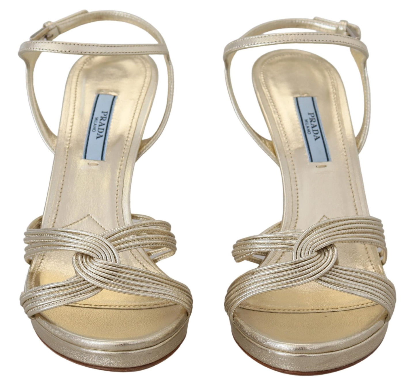 Prada goldene Ledersandalen mit Knöchelriemen und Stiletto-Sandalen