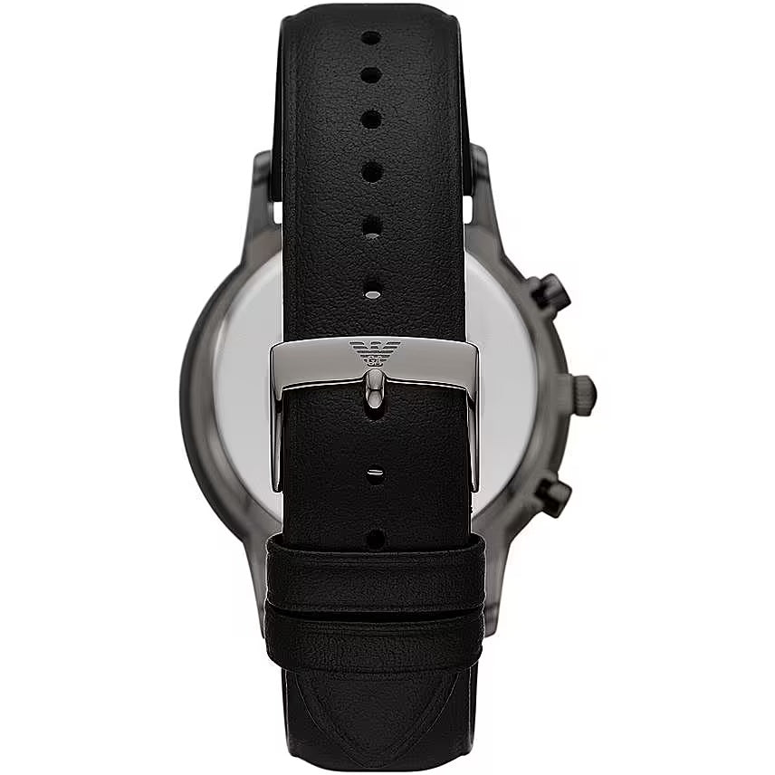 Montre chronographe Emporio Armani en cuir noir et acier