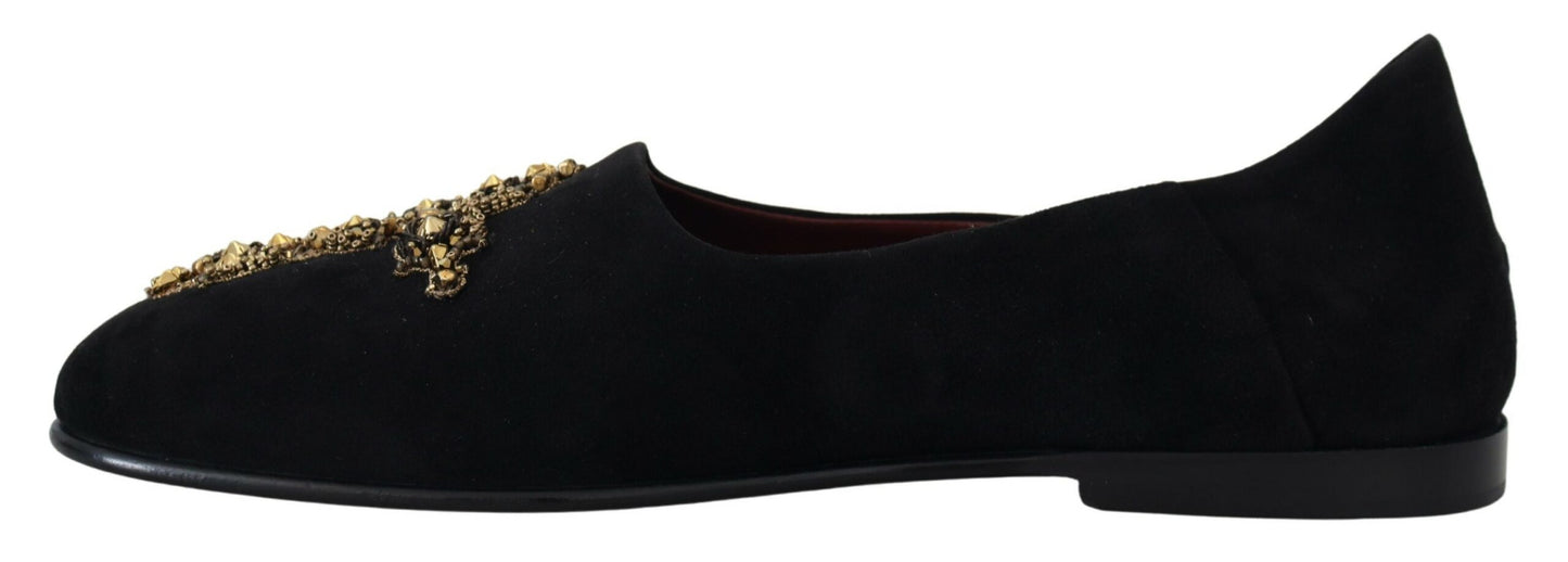 Dolce &amp; Gabbana Mocassins à enfiler en daim noir doré avec croix