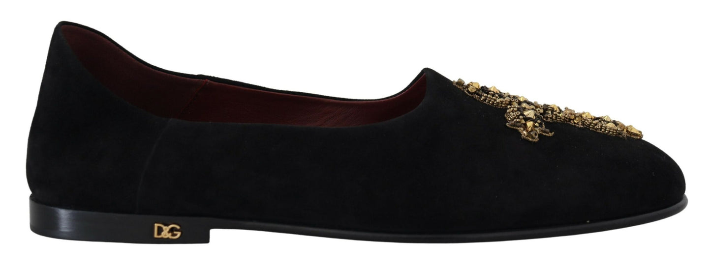 Dolce &amp; Gabbana Mocassins à enfiler en daim noir doré avec croix