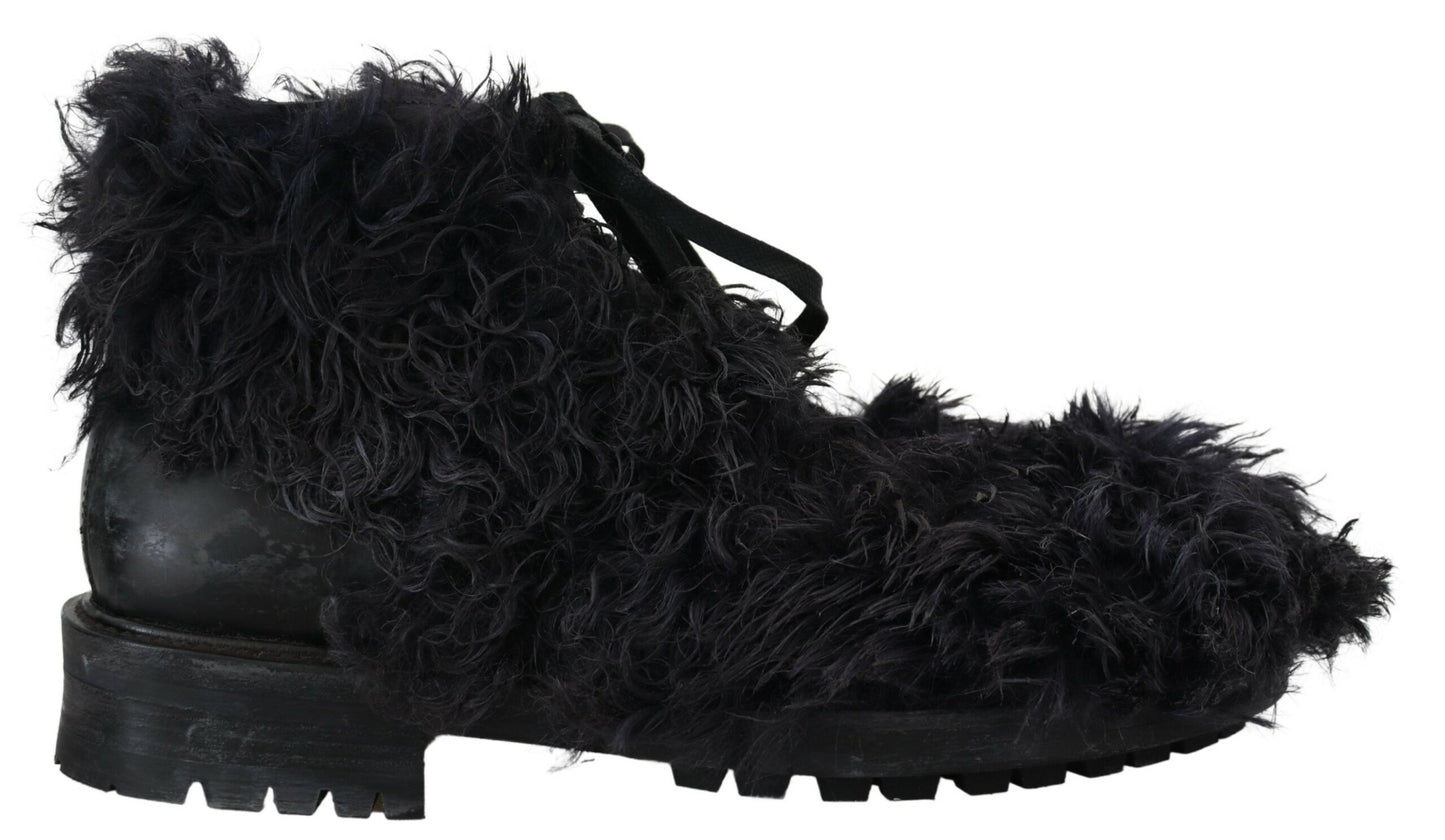 Dolce &amp; Gabbana – Combat Shearling-Stiefel aus schwarzem Leder