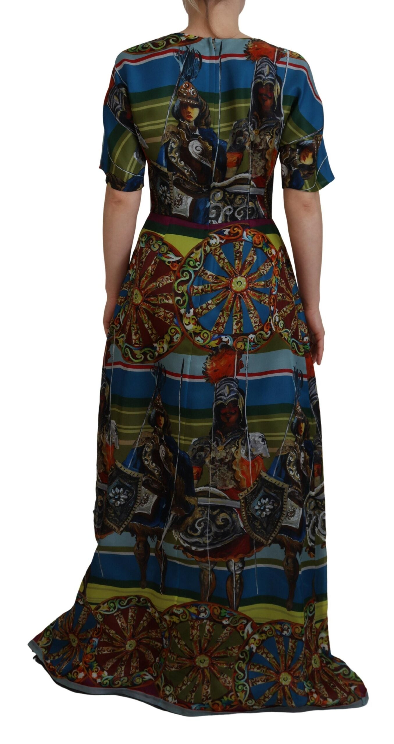 Dolce &amp; Gabbana Robe longue trapèze en soie multicolore Sicile