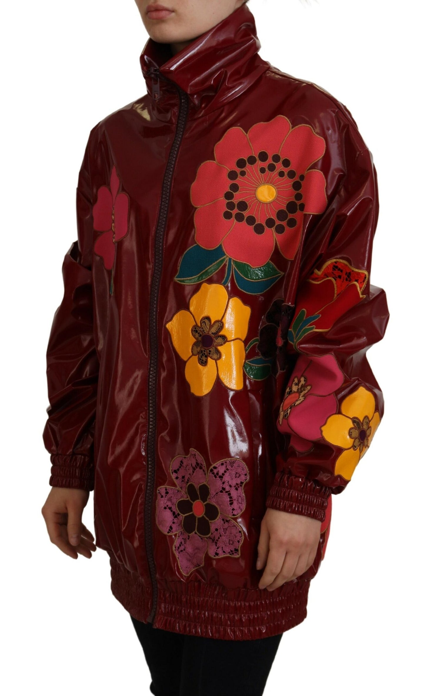 Veste femme en polyester à fermeture éclair complète Dolce &amp; Gabbana marron à fleurs