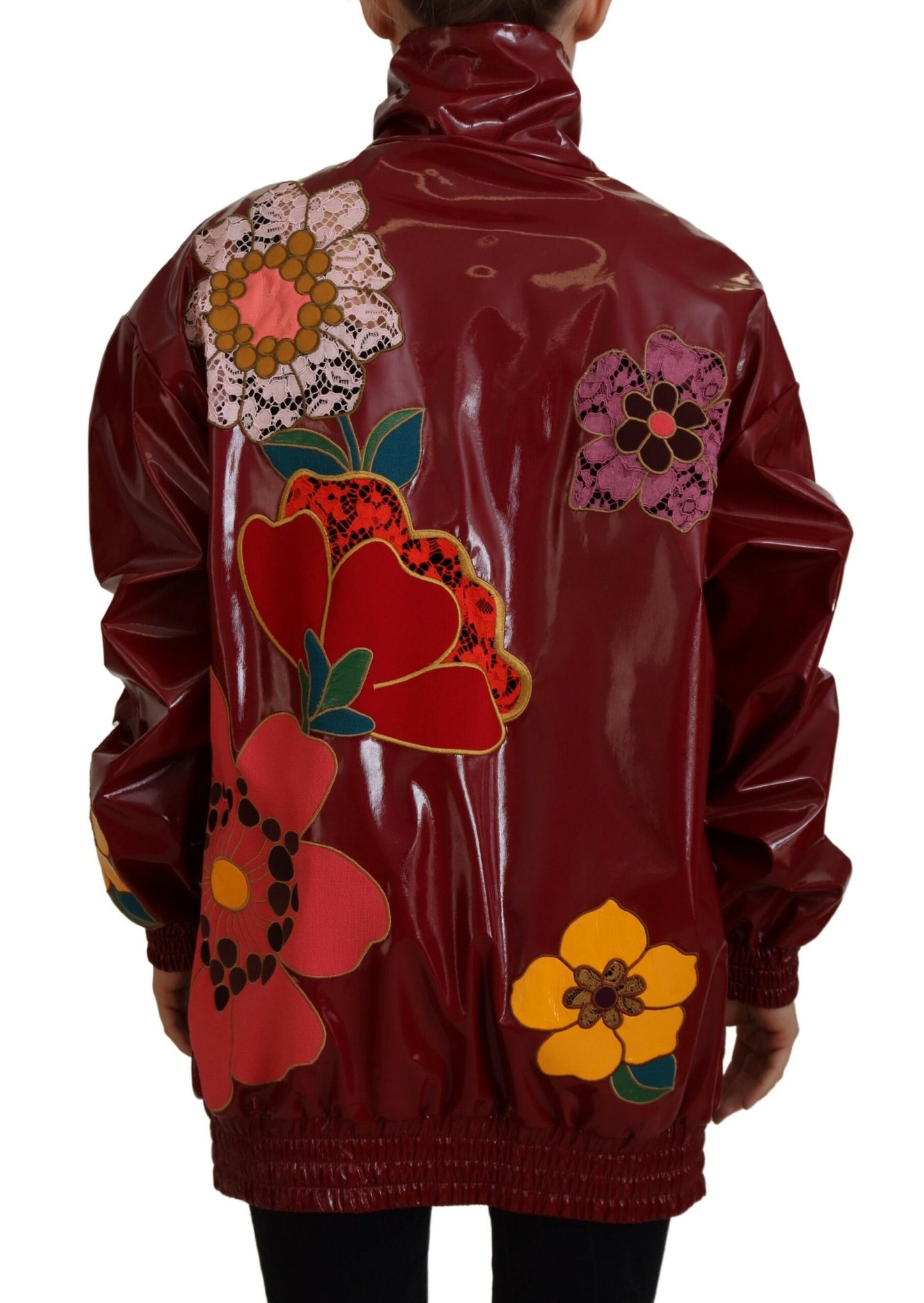 Veste femme en polyester à fermeture éclair complète Dolce &amp; Gabbana marron à fleurs