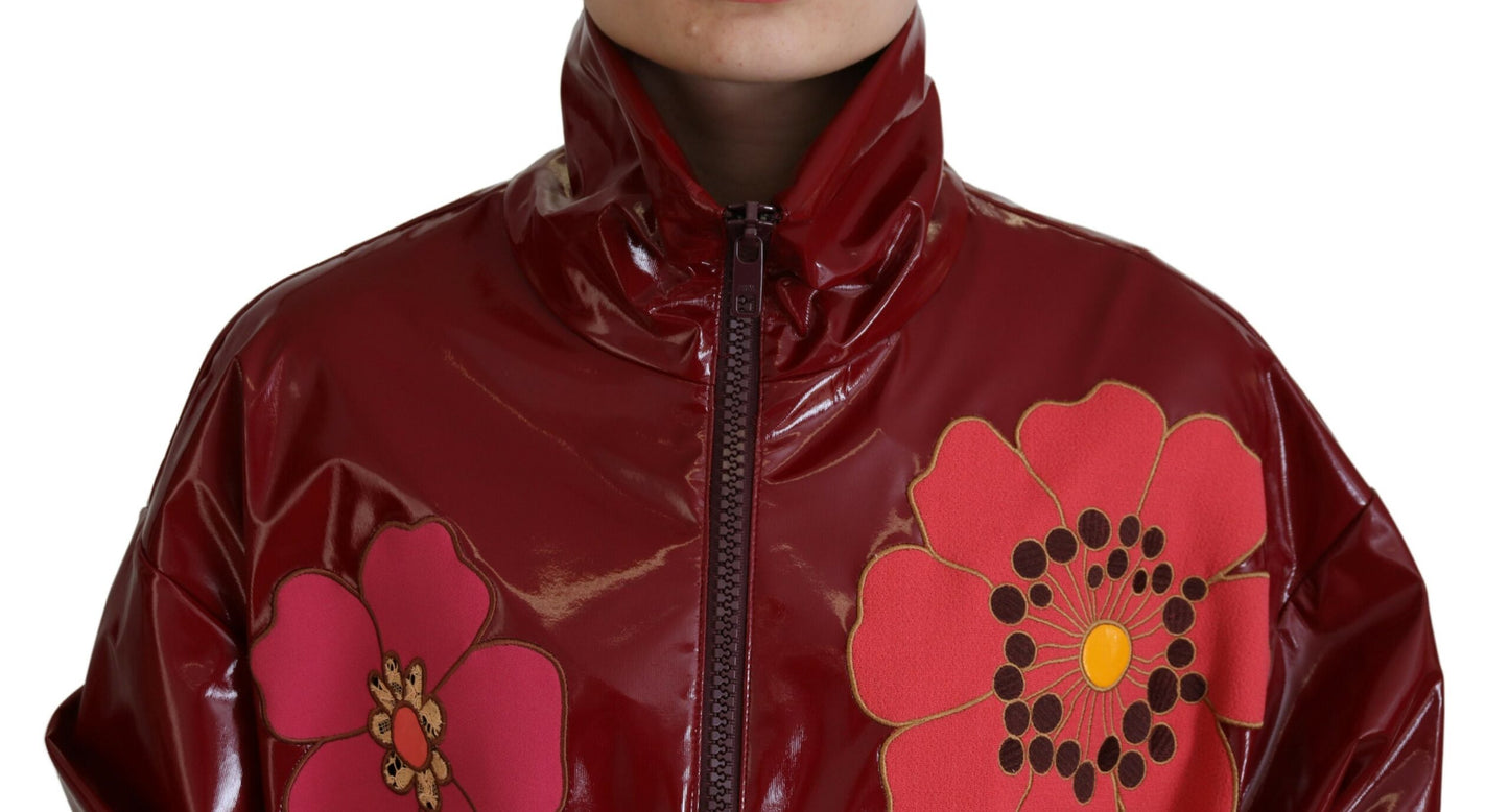 Dolce &amp; Gabbana Maroon Floral Full Zip Polyester Damenjacke