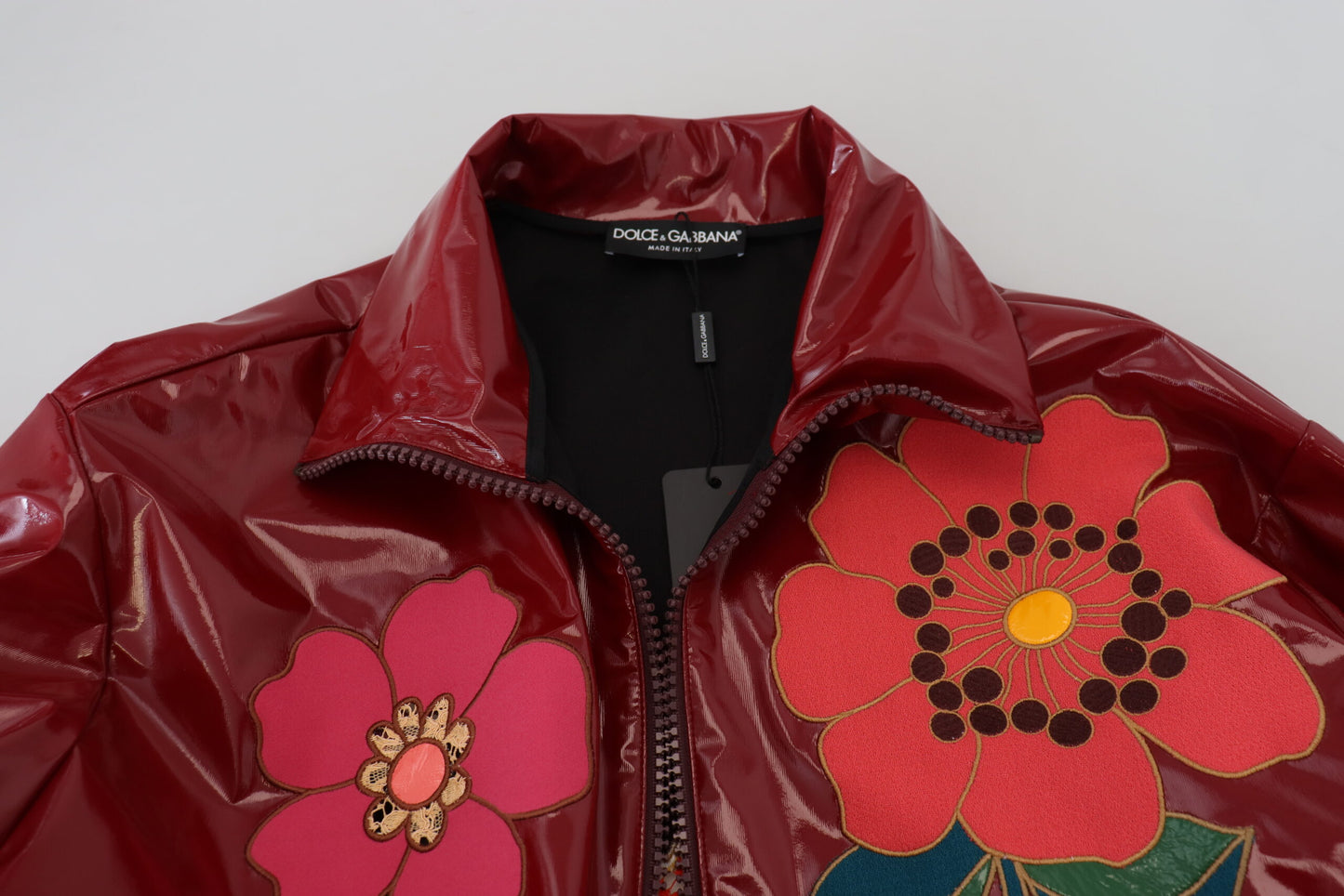 Dolce &amp; Gabbana Maroon Floral Full Zip Polyester Damenjacke