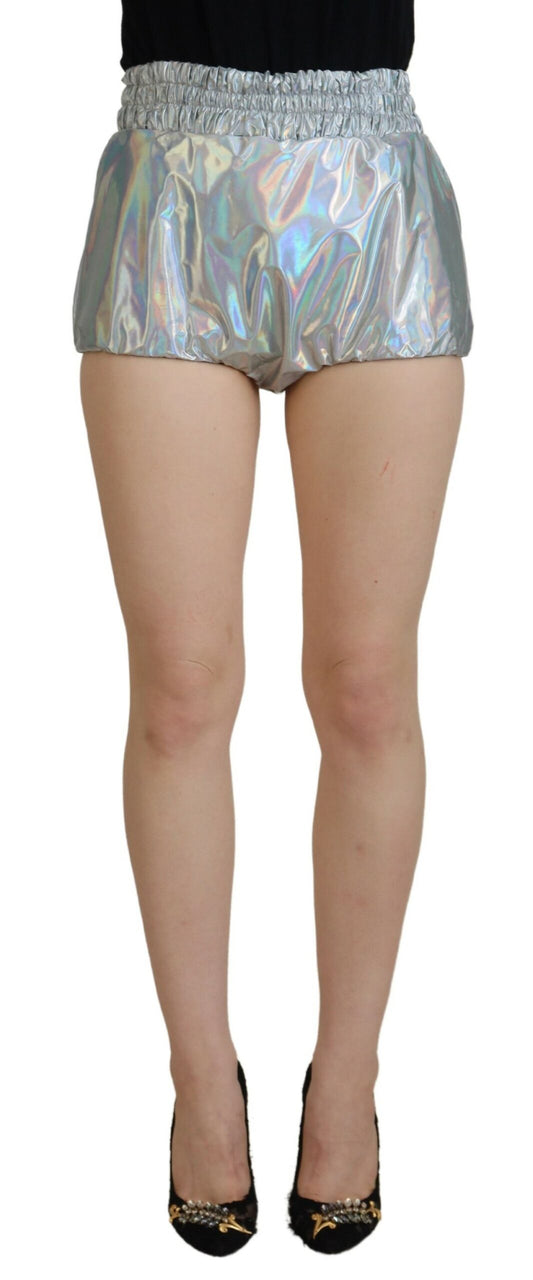 Dolce &amp; Gabbana Silberne holografische Hotpants-Shorts mit hoher Taille