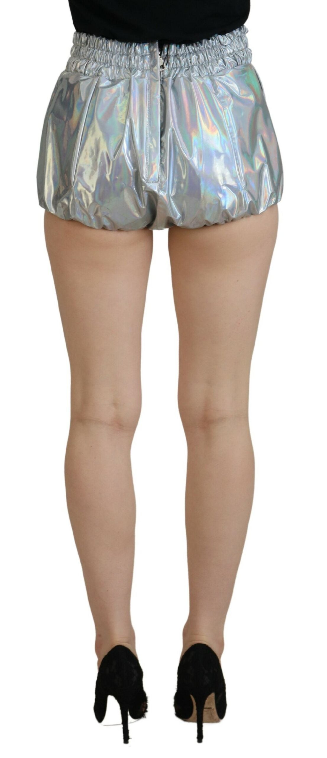 Dolce &amp; Gabbana Silberne holografische Hotpants-Shorts mit hoher Taille