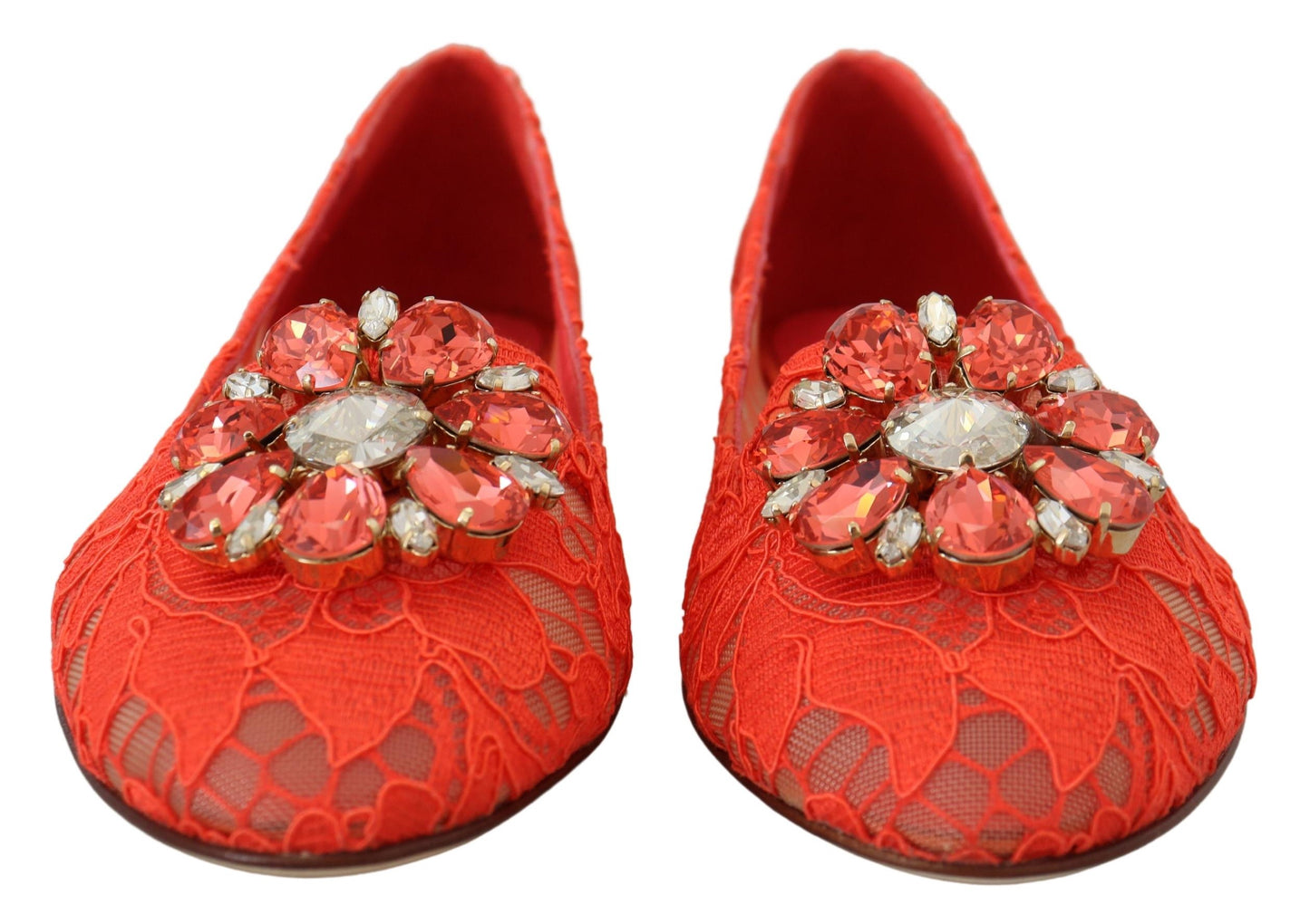 Dolce &amp; Gabbana Rouge Taormina Dentelle Cristaux Ballerines Chaussures