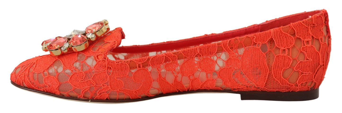 Dolce &amp; Gabbana Rouge Taormina Dentelle Cristaux Ballerines Chaussures