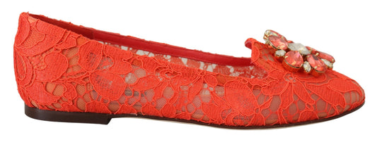 Dolce &amp; Gabbana Rouge Taormina Dentelle Cristaux Ballerines Chaussures