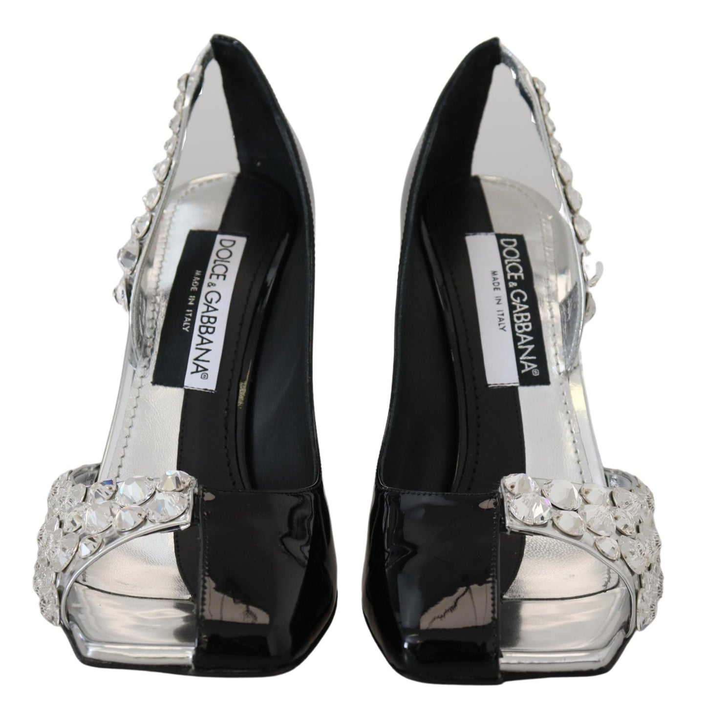 Dolce &amp; Gabbana Chaussures à talons hauts double design en cristal argenté noir