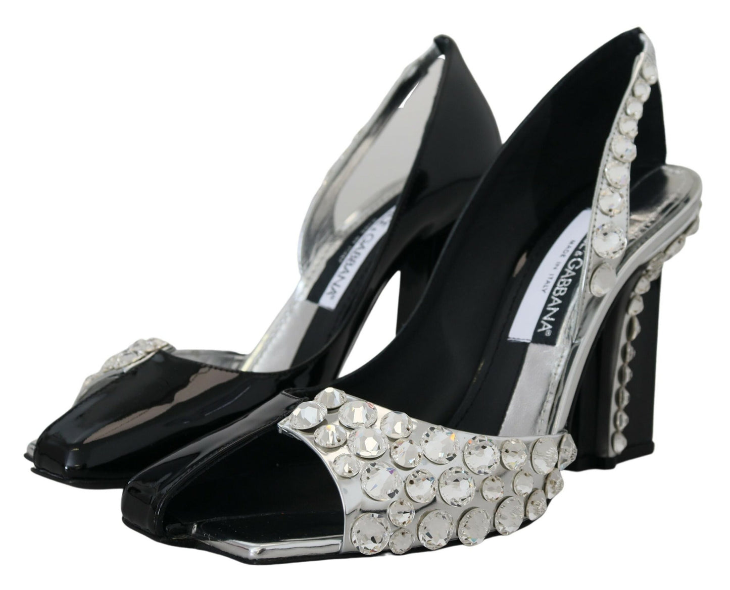 Dolce &amp; Gabbana High Heels-Schuhe in Schwarz und Silber mit Kristall-Doppeldesign