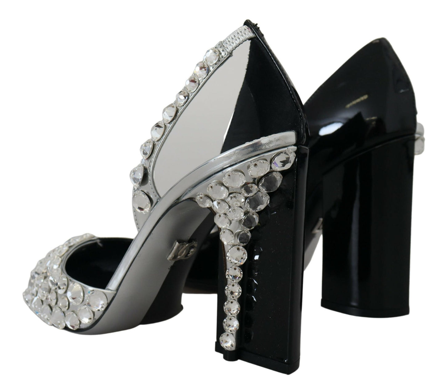 Dolce &amp; Gabbana Chaussures à talons hauts double design en cristal argenté noir