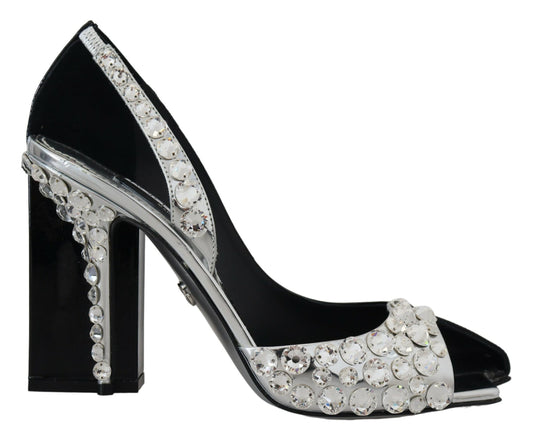 Dolce &amp; Gabbana Chaussures à talons hauts double design en cristal argenté noir