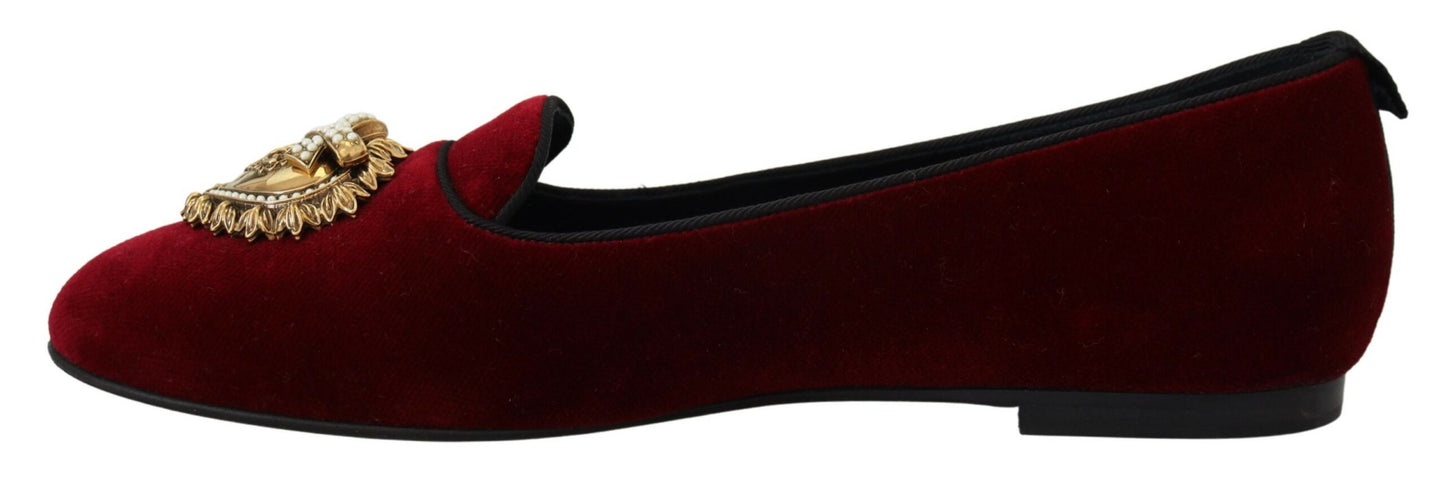 Dolce &amp; Gabbana Bordeaux Velours Slip-On Mocassins Chaussures Plates