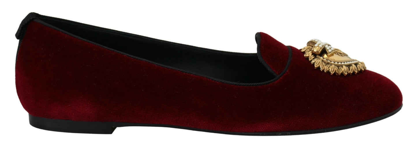 Dolce &amp; Gabbana Bordeaux Velours Slip-On Mocassins Chaussures Plates