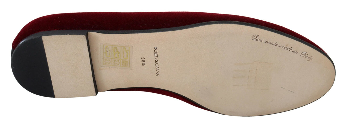 Dolce &amp; Gabbana Bordeaux Velours Slip-On Mocassins Chaussures Plates