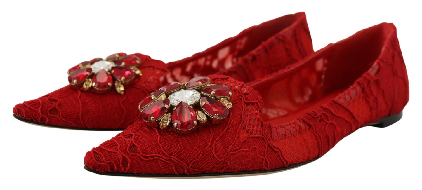 Dolce &amp; Gabbana Rouge Taormina Cristaux Mocassins Chaussures Plates