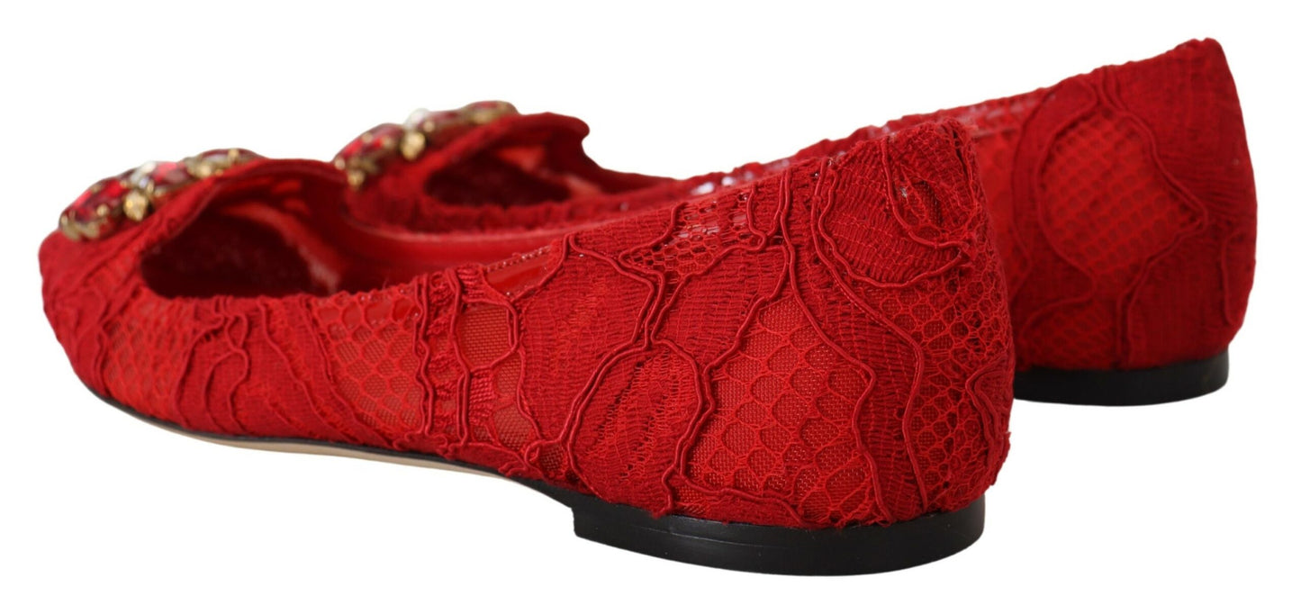 Dolce &amp; Gabbana Rote Taormina Crystals Loafers Flats Schuhe