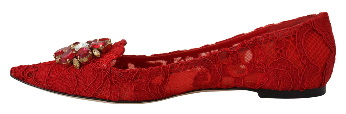 Dolce &amp; Gabbana Rouge Taormina Cristaux Mocassins Chaussures Plates