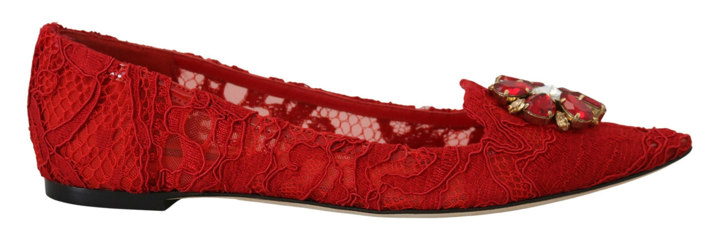 Dolce &amp; Gabbana Rote Taormina Crystals Loafers Flats Schuhe