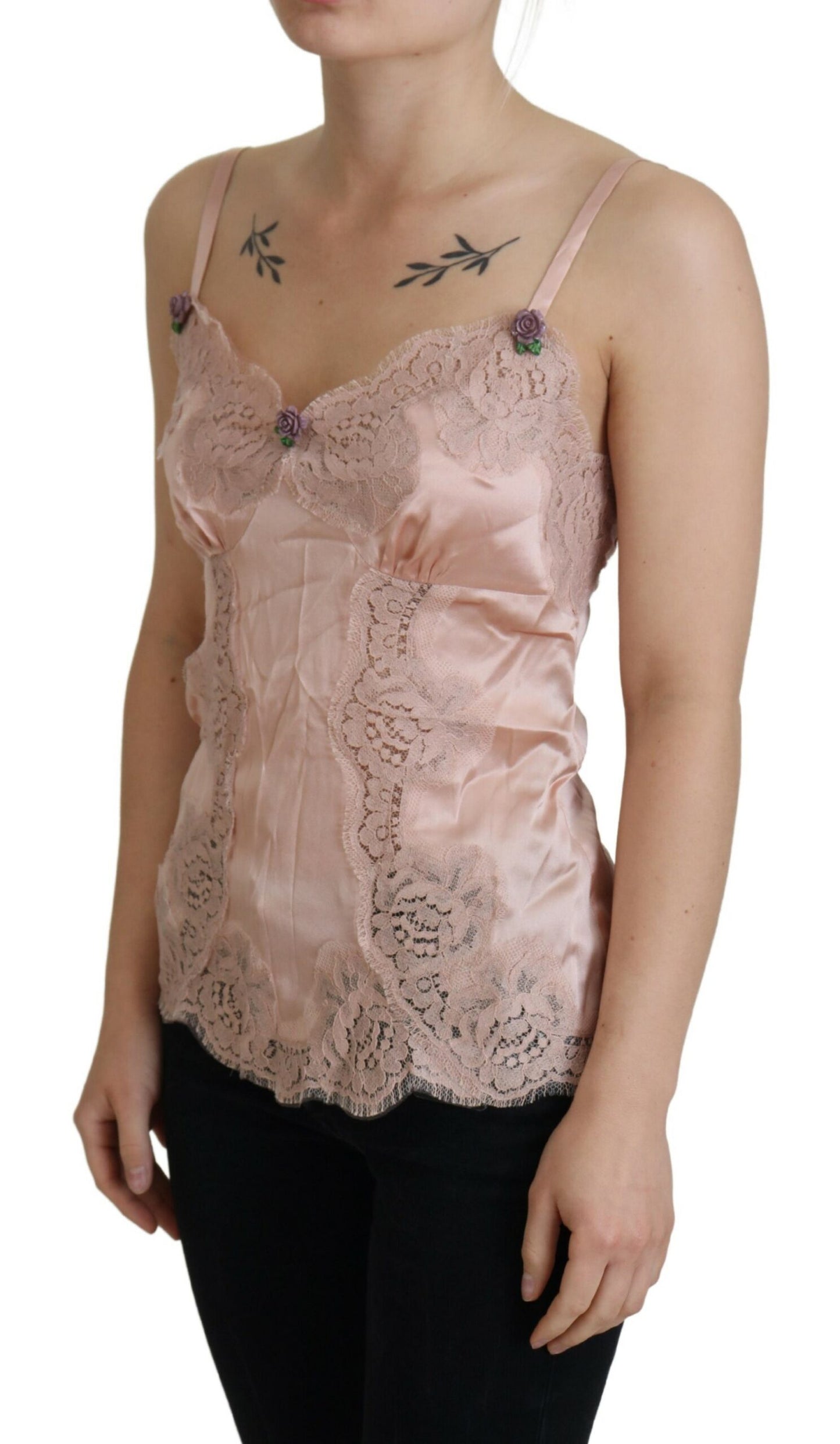 Dolce &amp; Gabbana Rosa Satin-Spitzen-Rosen-Tanktop-Dessous