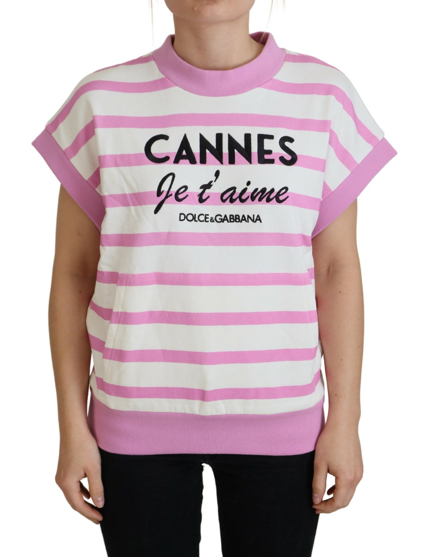 Dolce &amp; Gabbana Weiß-Rosa CANNES Exklusives T-Shirt