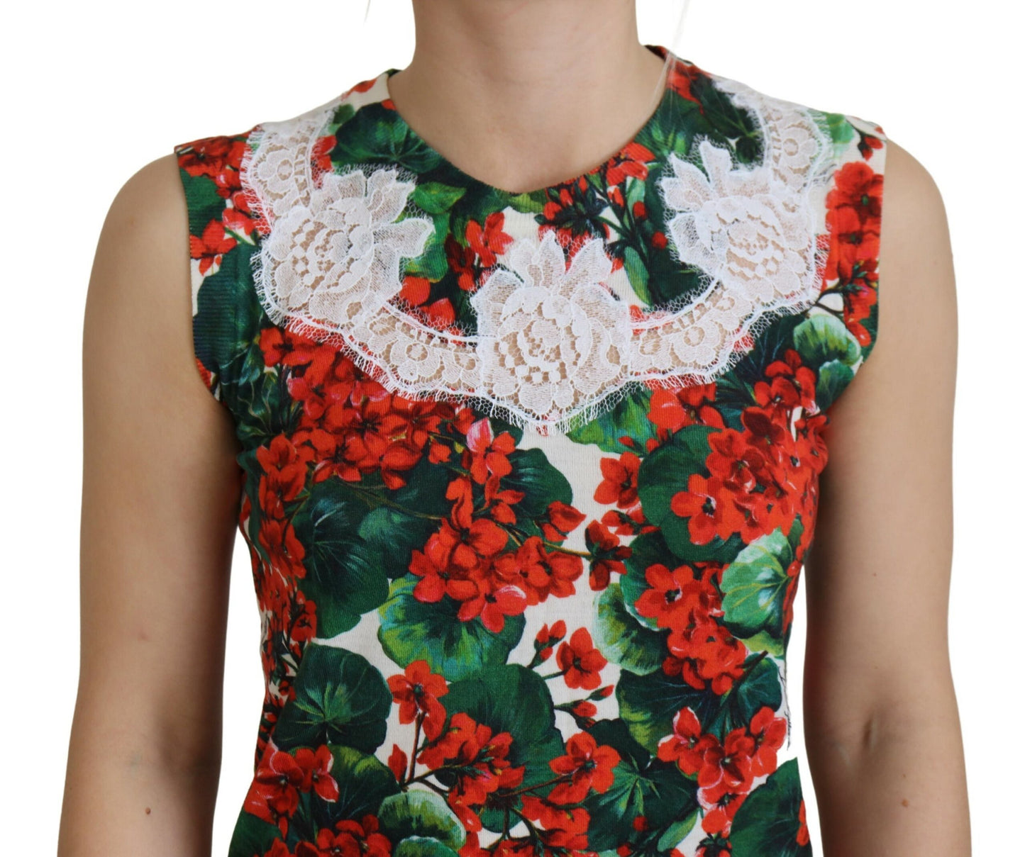 Dolce &amp; Gabbana Weißes Tanktop aus Wollspitze mit Blumenmuster