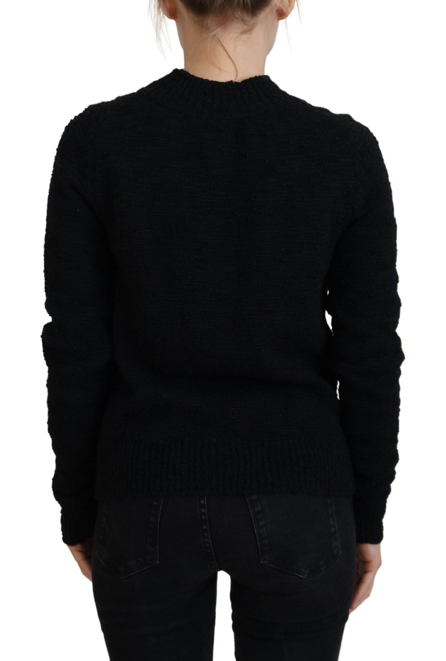 Dolce &amp; Gabbana Schwarzer Wollstrickpullover mit Rundhalsausschnitt