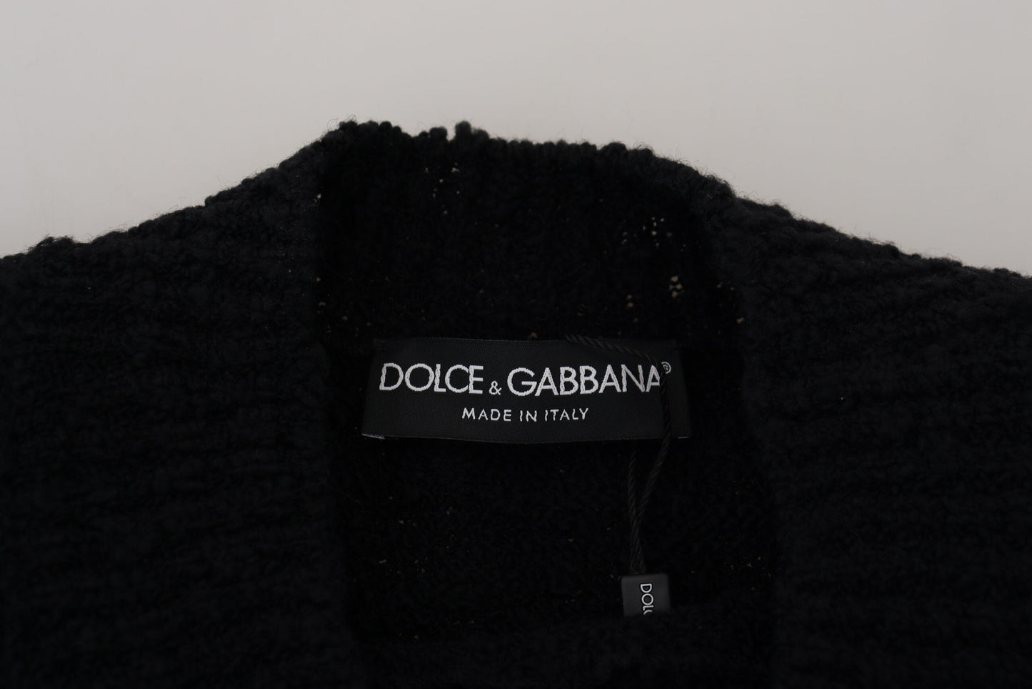 Dolce &amp; Gabbana Schwarzer Wollstrickpullover mit Rundhalsausschnitt