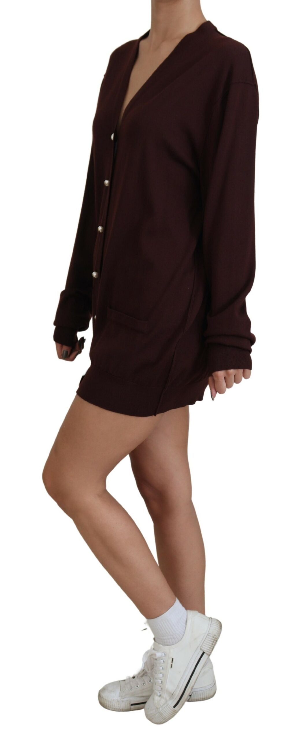 Dolce &amp; Gabbana Pull cardigan à col en V profond en tricot de laine marron