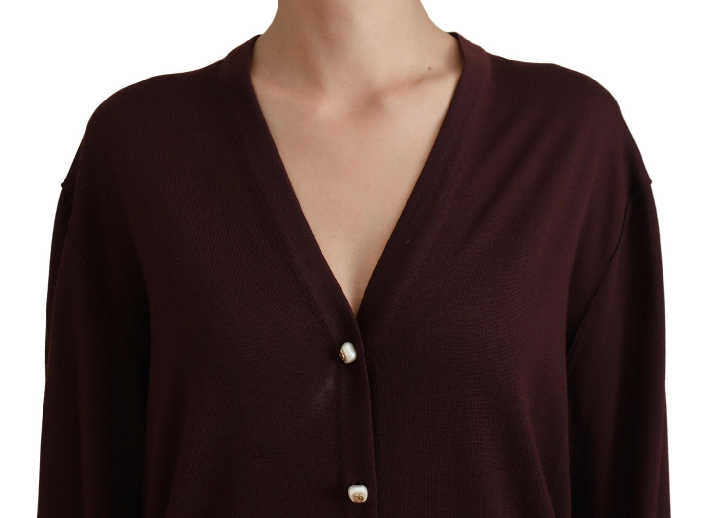 Dolce &amp; Gabbana Pull cardigan à col en V profond en tricot de laine marron