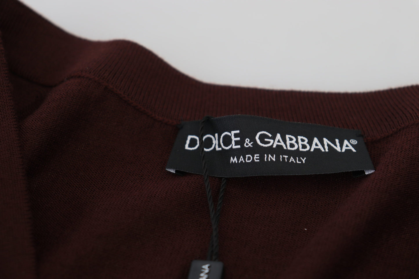 Dolce &amp; Gabbana Pull cardigan à col en V profond en tricot de laine marron