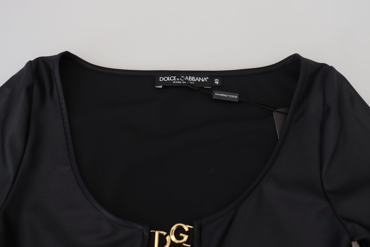 Dolce &amp; Gabbana Haut à manches 3/4 en coton stretch noir ouvert sur la poitrine