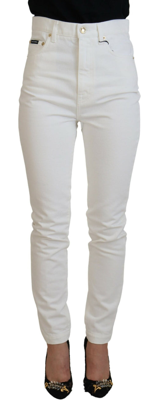 Dolce &amp; Gabbana Jean skinny taille haute en coton denim blanc cassé