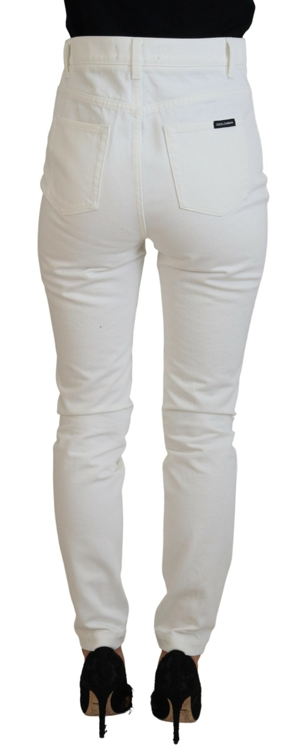 Dolce &amp; Gabbana Off White High Waist Skinny Denim Baumwolljeans