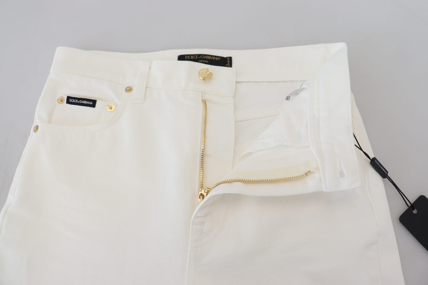 Dolce &amp; Gabbana Jean skinny taille haute en coton denim blanc cassé