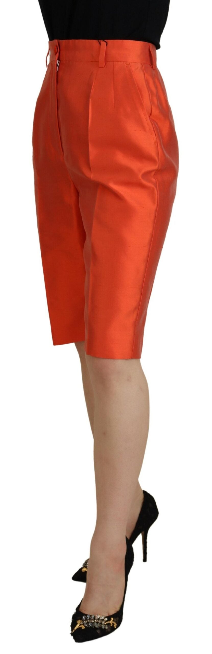 Dolce &amp; Gabbana Pantalon court taille haute en soie orange