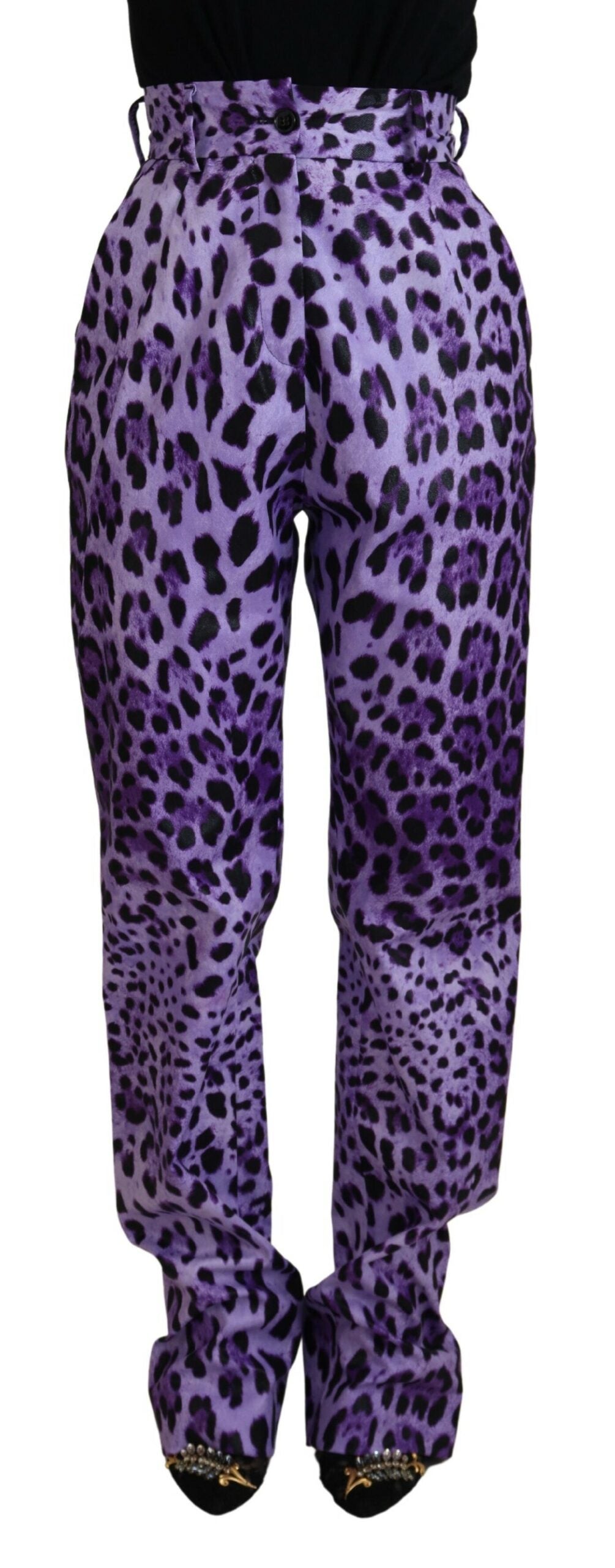 Dolce &amp; Gabbana Pantalon taille haute violet à imprimé léopard