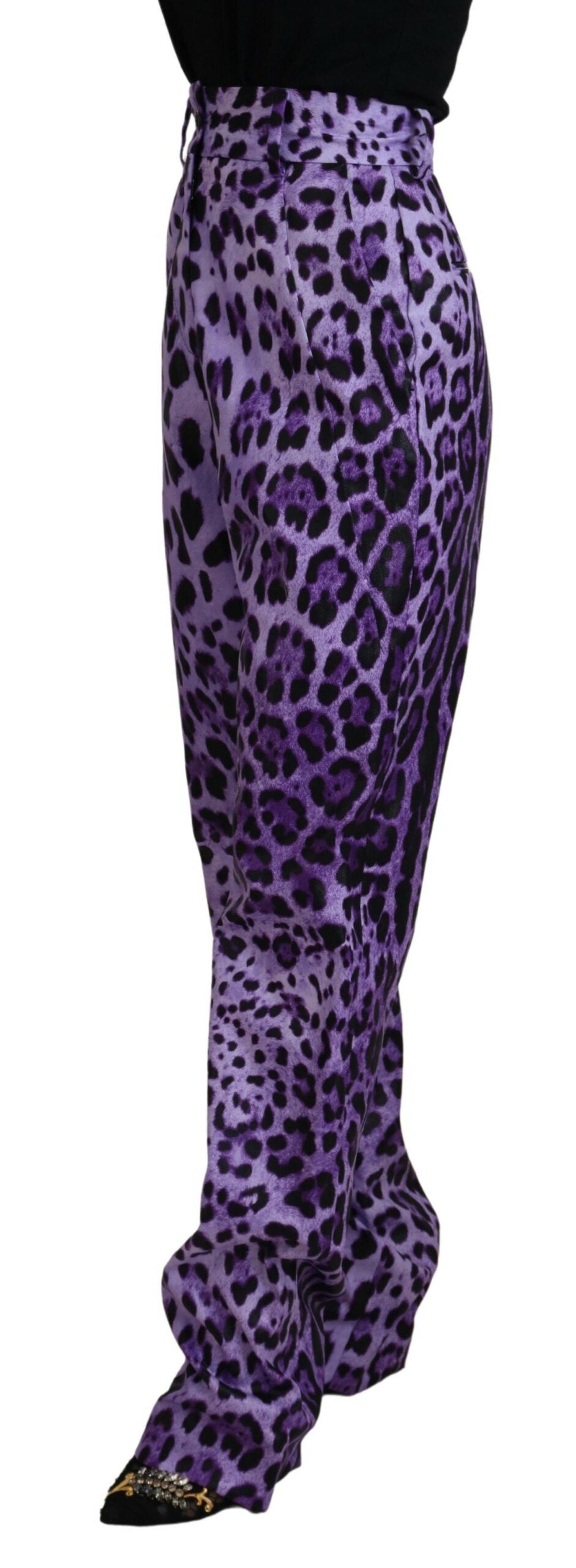 Dolce &amp; Gabbana Pantalon taille haute violet à imprimé léopard