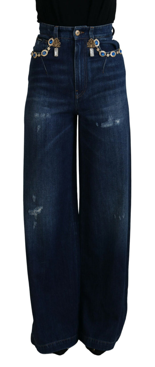 Dolce &amp; Gabbana Jean droit en coton denim orné bleu