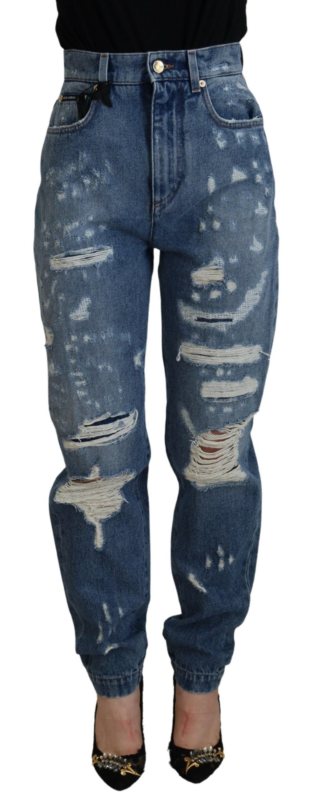 Dolce &amp; Gabbana Jean skinny en coton denim bleu en lambeaux