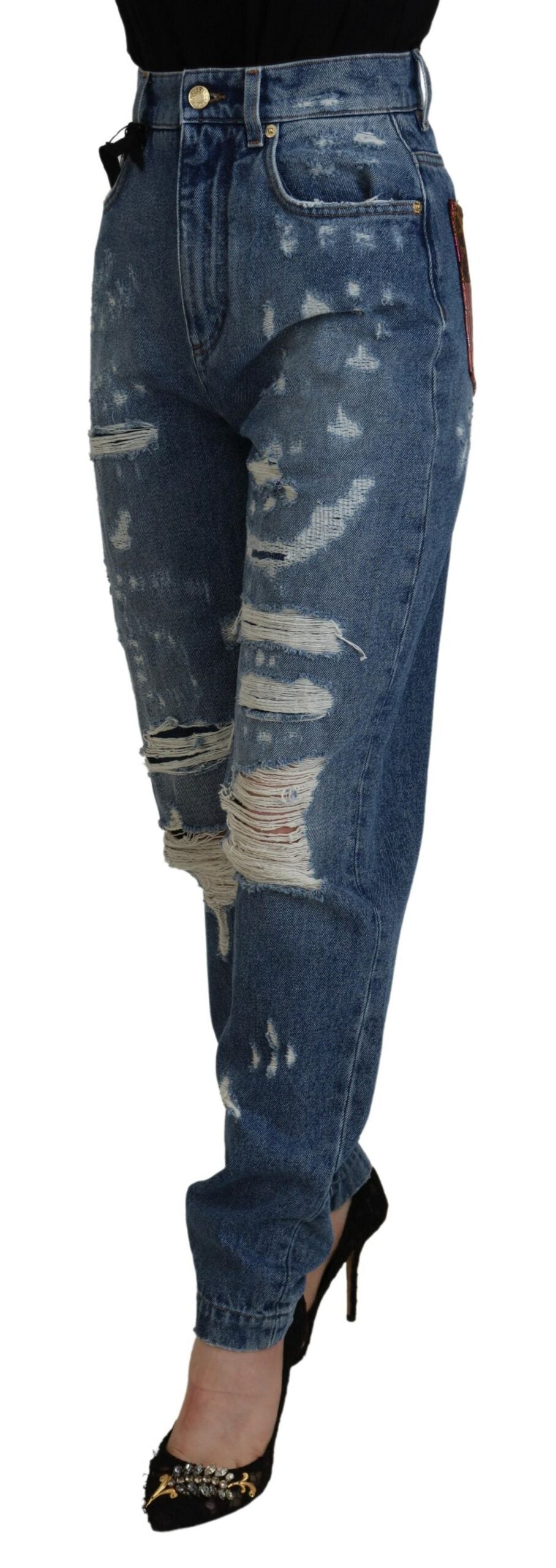 Dolce &amp; Gabbana Jean skinny en coton denim bleu en lambeaux