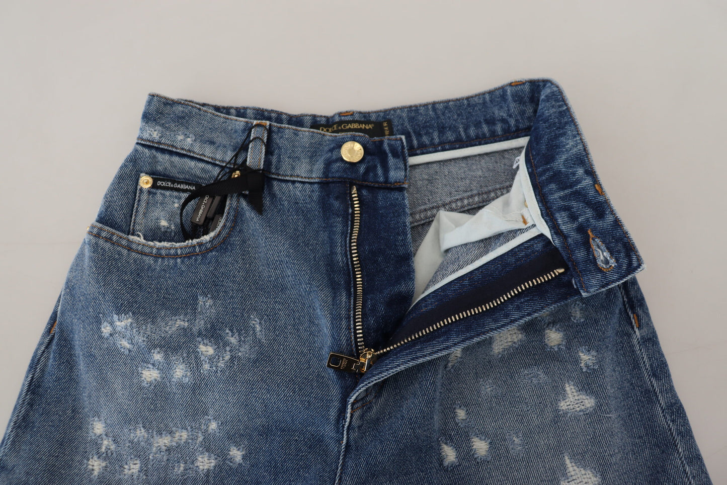 Dolce &amp; Gabbana Jean skinny en coton denim bleu en lambeaux