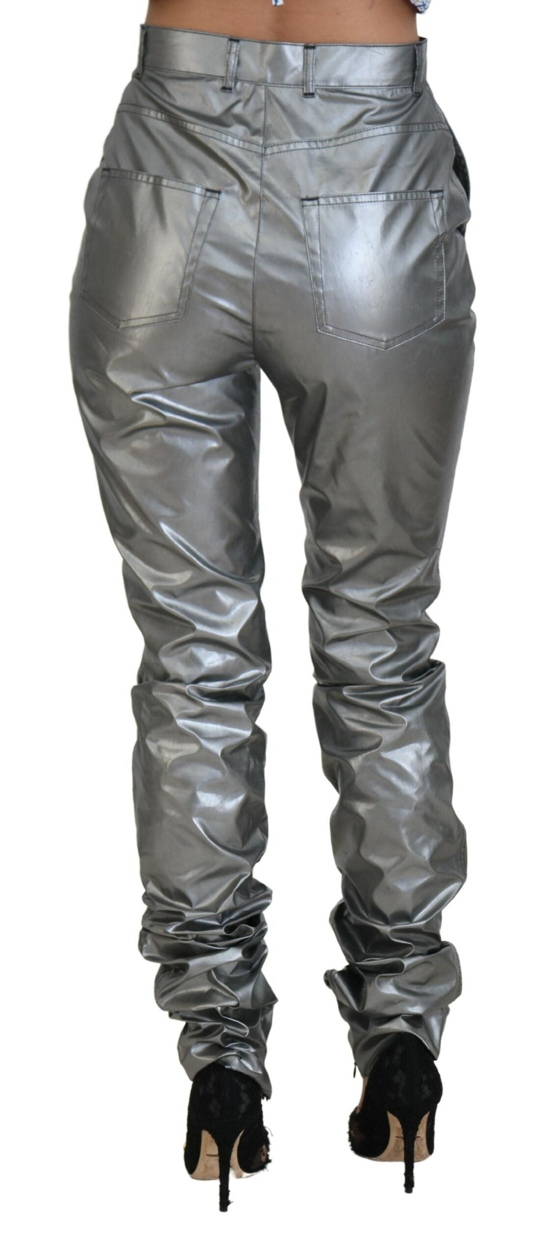 Dolce &amp; Gabbana Metallic-Silber-Röhrenhose mit hoher Taille