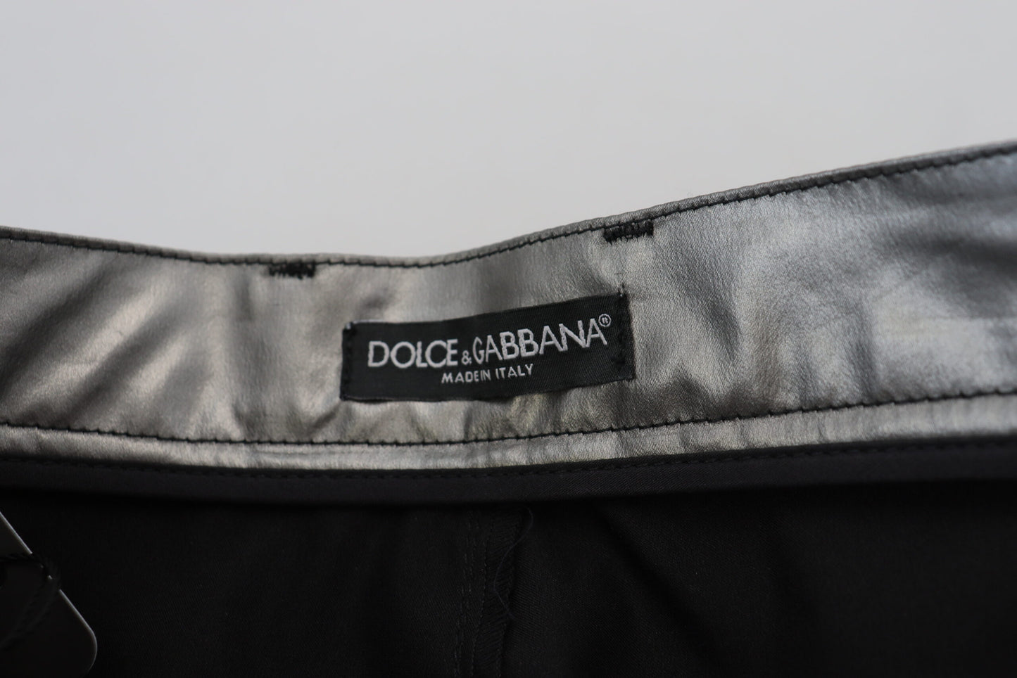 Dolce &amp; Gabbana Metallic-Silber-Röhrenhose mit hoher Taille