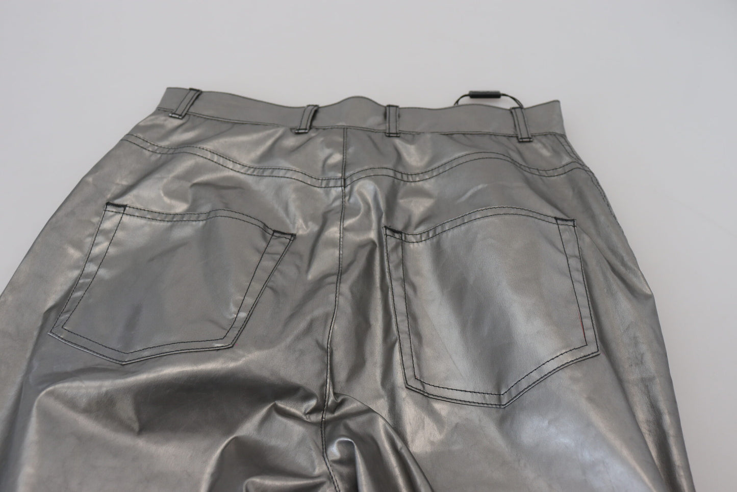 Dolce &amp; Gabbana Metallic-Silber-Röhrenhose mit hoher Taille